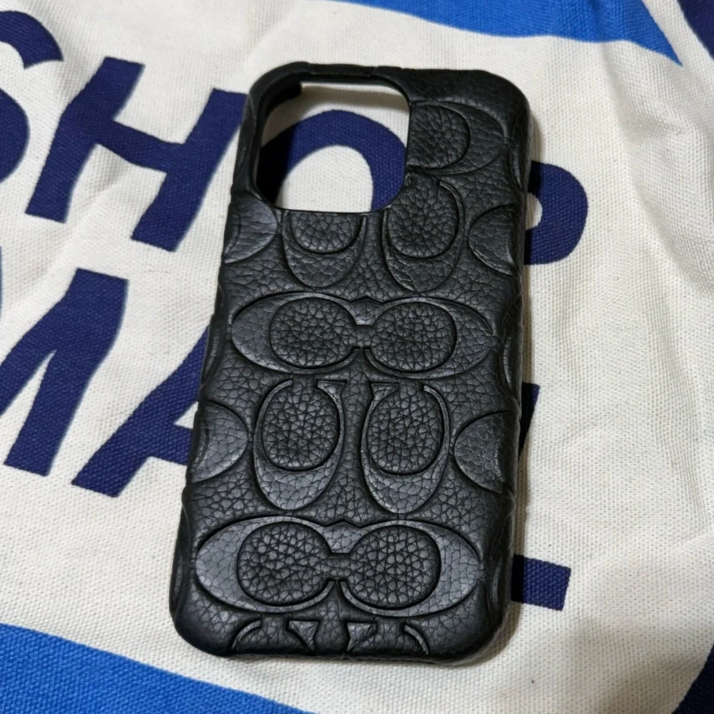 COACH NEW YORK IPHONE 15 PRO CASE GENUINE LEATHER EMBOSSED MONOGRAM SIGNATURE CC